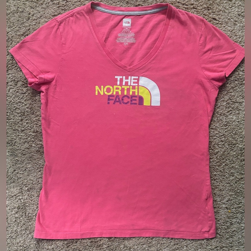 North Face Shirt Adult M Pink Graphic Spellout Running Athletic Outdoors Womens